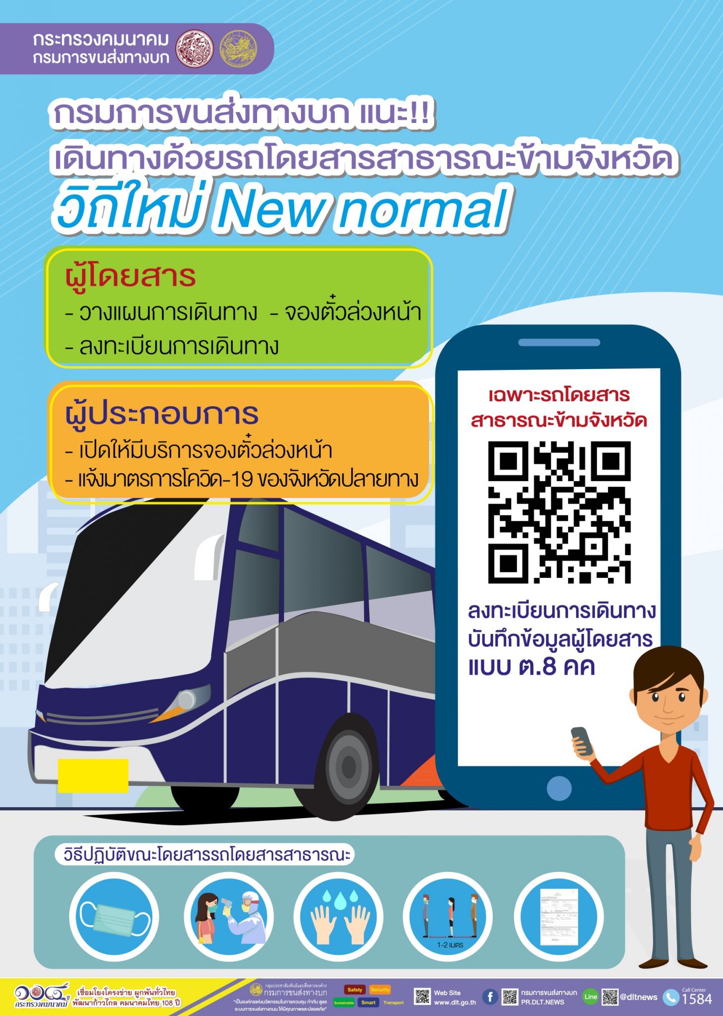กรมการขนส่งทางบก แนะ!!! การเดินทางด้วยรถโดยสารสาธารณะข้ามจังหวัดวิถีใหม่ New normal ผู้โดยสารต้องมีการวางแผนการเดินทางล่วงหน้า