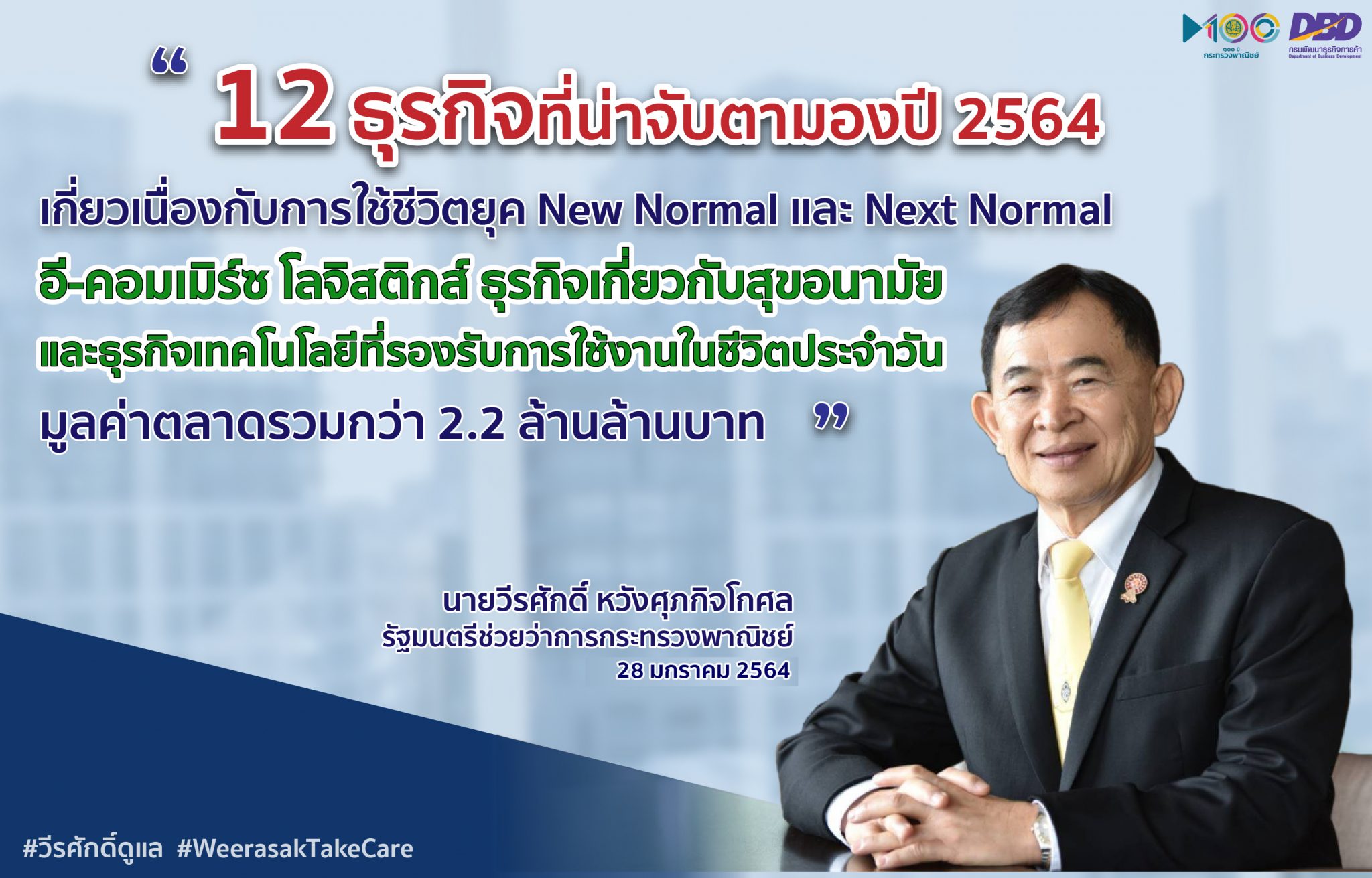 "รมช.วีรศักดิ์ หวังศุภกิจโกศล" เผย กระทรวงพาณิชย์ เปิด 12 ธุรกิจที่น่าจับตามองปี 2564