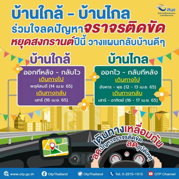 กระทรวงคมนาคมเตรียมความพร้อมหน่วยงานในสังกัดอำนวยความสะดวกและรับมือสถานการณ์การเดินทาง ช่วงเทศกาลสงกรานต์ พ.ศ. 2565 เน้นย้ำต้องส่งพี่น้องประชาชนกลับบ้านอย่างปลอดภัยจากอุบัติเหตุและการแพร่ระบาดของโรคติดเชื้อ COVID - 19