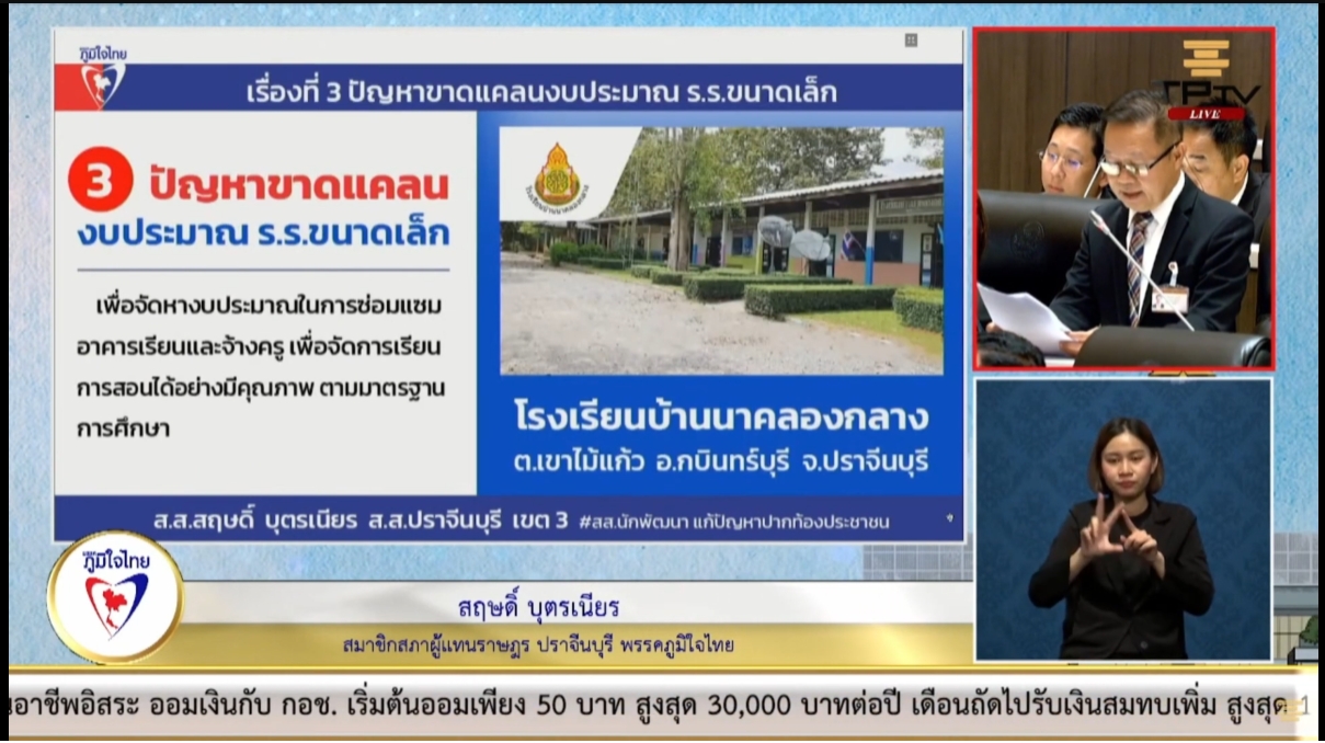 “สฤษดิ์” สส.ปราจีนฯ วอนหน่วยรัฐ เร่งดำเนินการขยายเขตน้ำประปา และขอความอนุเคราะห์สนับสนุนงบประมาณให้โรงเรียนขนาดเล็ก