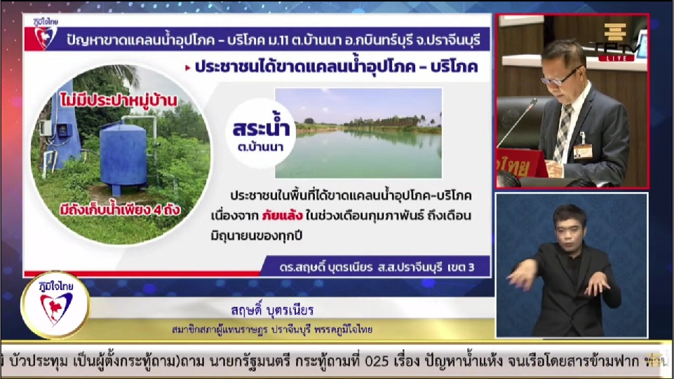สส.สฤษดิ์ บุตรเนียร วอนภาครัฐ และ ส.ป.ก. เร่งแก้ไขปัญหา ขาดแคลน น้ำอุปโภค-บริโภค และปัญหาการขออนุญาต ใช้พื้นที่สาธารณประโยชน์ล่าช้า